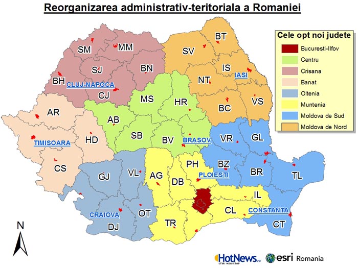 Regiuni Romani reimpartire Romania in 8 judete noi